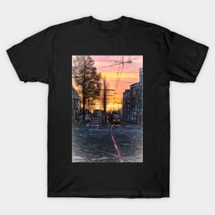 Early Morning Tram digital art T-Shirt